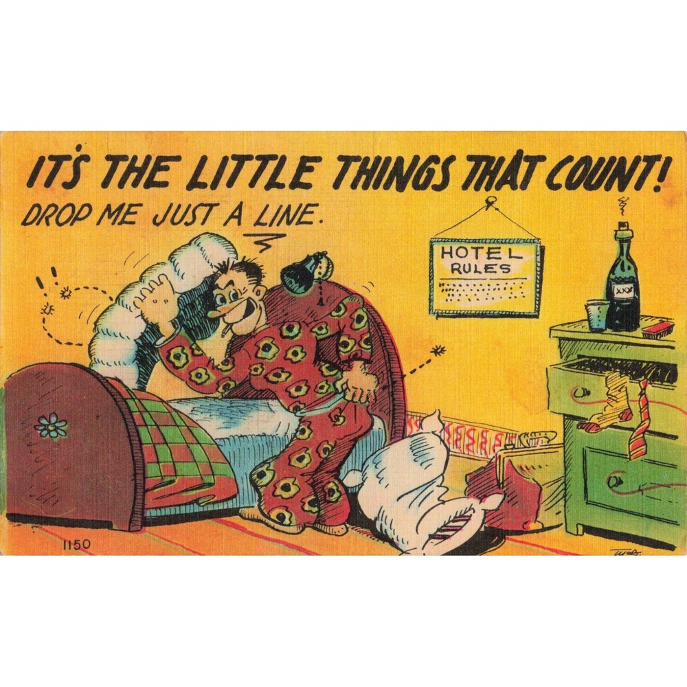 Vintage Humorous Hotel Rules Linen Postcard Colourpicture 1150 Mid-Century Comic - Picture 1 of 2